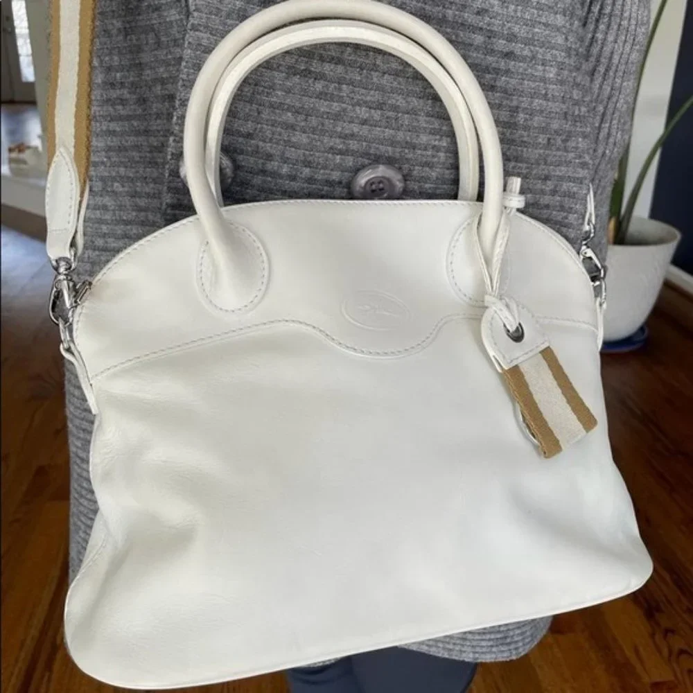 Longchamp Women's White Top Handle Lightweight Crossbody Tote Shoulder Bag - Picture 9 of 11